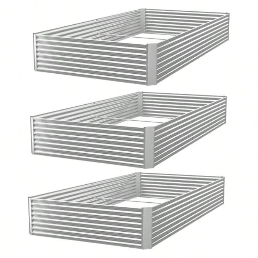 Odwmwhuh  3 Pack Raised Beds For Gardening Corrugated Galvanized Steel Raised Garden Bed Outdoor Metal Above Ground Garden Bed For Vegetables And Flowers-36x18Inch - Silver - View 1
