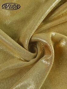 Aflion Women's Gold Square Neck Shiny Bodycon Mini Dress - Fashionable Retro Sexy Y2K Short Dress, Suitable For Valentine's Day Date, Shopping, Carnival Party, Nightclub, Banquet, Holiday Celebration And Other Occasions - Gold - View 4