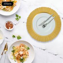 100 Pcs Antique Charger Plates Bulk 13 Inch Embossed Rim Plastic Party Dinner Plate Chargers Round Decorative Server Plate For Wedding Party Event Tableware (100pcs) - 金色 - 查看 5