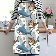 1PC Kitchen Baking Garden Aprons Cartoon Cat Shark Pattern Apron For Garden Cooking And Baking - D - View 17