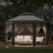 Color gris Pabellón Hexagonal de Acero de 2x2x2 m, para Jardín y Exteriores - Gris - Ver 8