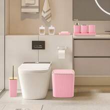 XLOMO baño  10 piezas uego accesos baño escobilla inodoro plera dispensador iso algo dispensador toallas material plastico diseño ente funcional y practico - Rosa y oro - Ver 6