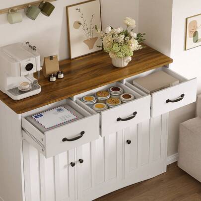 Sideboard, Buffetschrank mit Arbeitsplatte, Aufbewahrungsschrank mit 3 Schubladen und 3 Türen, für Esszimmer, Wohnzimmer, Flur, 108x39x81 cm