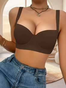 Hersunei Áo ngực không gọng màu đen, thoải mái, nâng đỡ tốt, thích hợp mặc hàng ngày cho phụ nữ. - Màu nâu  Mocha - Xem 7