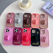 3D Lip Gloss Holder Mirror Makeup Phone Case For Apple 17 Series New Silicone Phone Case - Red - View 4
