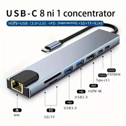 Hub USB C Adaptador Expansión Dock, Lector de Tarjetas SD Multifuncional USB 3.0 para Computadora