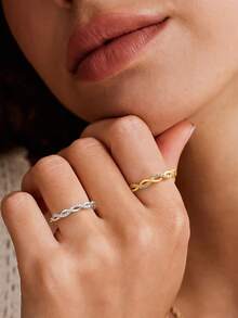 1pc 925 Sterling Silver Twisted Rope Design Ring, Inlaid With Micro Diamonds, Minimalist Everyday Ring, Women's Ring, Exquisite Women's Jewelry Gift, Women's Fashion Accessory - Micro-embellished Twisted Rope Ring - View 9