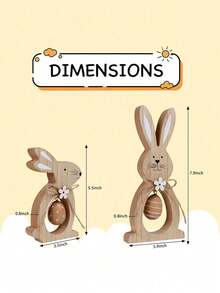 Set de 2 piezas Decoración apilable de conejo y huevo de madera lindos, decoración alegre de primavera para el hogar y fiestas - Edición del Conejito de Pascua - Ver 10