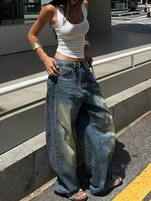 Low Rise Baggy JeansOversized Streetwear Pants High Waist Loose Fit Jeans Retro Baggy Trousers Minimalist Wide Leg Pants Casual Slouchy Jeans  Oversized Trouserspants For Womenspring Outfits For Womenpantalones De Mujersweatpantscargo Pants Women - Medium Wash - View 6