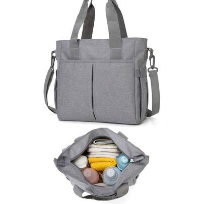 1 件装婴儿纯色新款尼龙时尚旅行大容量多功能妈妈包，可作单肩包、手提包、斜挎包，可挂在婴儿车上，适合日常旅行