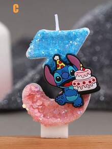 可爱史迪奇主题生日蜡烛，精致0-9数字蜡烛，闪亮卡通生日蜡烛，周年纪念蜡烛，派对装饰小礼物 - 1PC - 查看 17