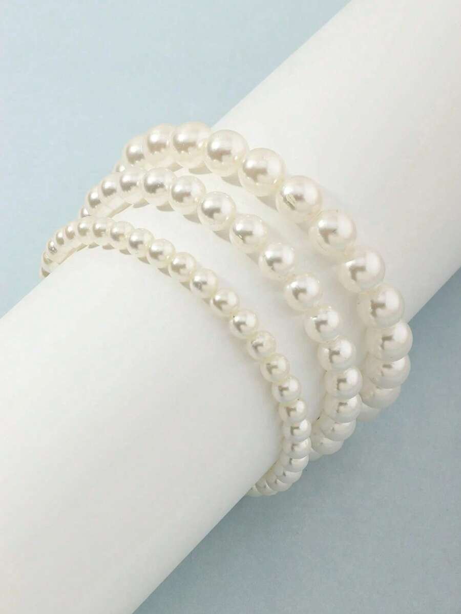 3pcs/Set Cute Princess Style Pearl Bracelet Set, Simple Jewelry For Students Back To School - Multicolor - View 1