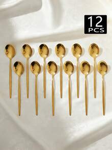 2/4/6/12/24pcs Stainless Steel Coffee/Dessert Spoon Sets, Suitable For Afternoon Tea At Home, School Supplies - Silver - View 1