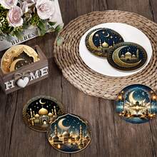 Ramadan Moon Theme Acrylic Coaster Set - Heat-Insulating, Non-Slip, Heat-Resistant Table Mats, Suitable For Family, Office And Ramadan-Themed Party Gifts, 3.9 Inches - Multicolor - View 4