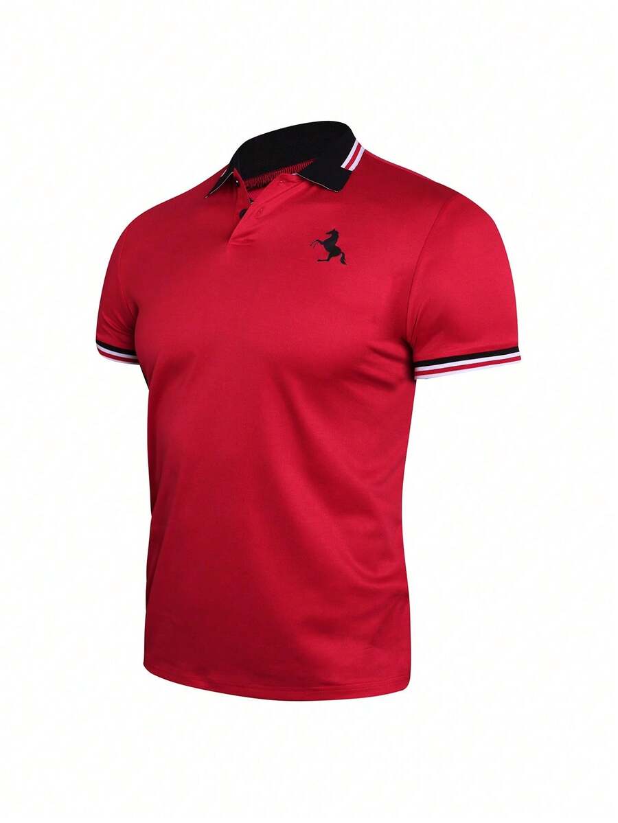 1件红色时尚男士休闲通勤短袖Polo衫 - 紅色 - 查看 1