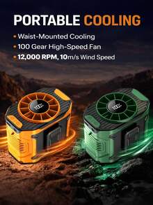 1pc Portable Wearable Waist Fan With LED Screen & Lighting, Neck/Waist Dual-Wear Design, Turbo Boost Cooling Tech, Instant Temp Drop, Outdoor Travel/Camping/Work Must-Have, Free USB-C Charging Cable - Multicolor - View 10