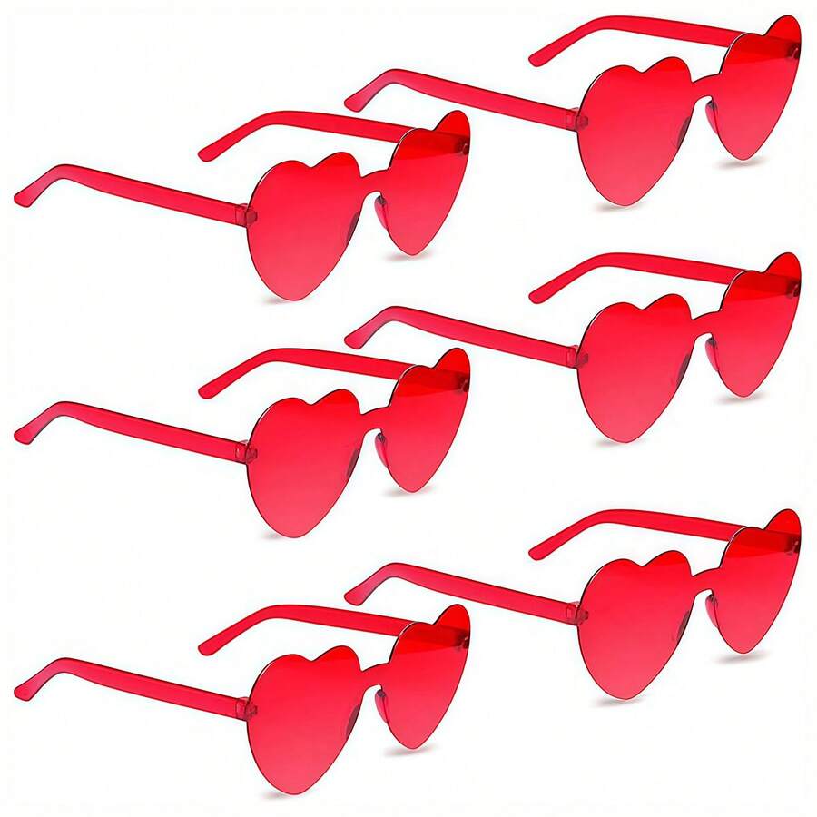 10/15pcs Frameless Heart Shaped Black , Funny Heart Shaped Glasses Suitable For Party, Christmas Gifts - Red - View 1