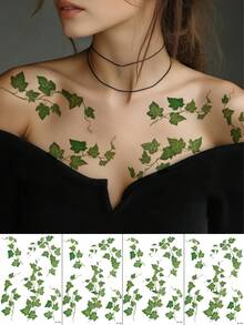 4 hình xăm tạm thời hình dây leo độc, hình xăm dán dây leo sống động như thật, hình xăm nghệ thuật chống thấm nước dùng cho trang điểm, lễ hội, tiệc tùng, phụ kiện trang phục cosplay. - màu xanh lá - Xem 9