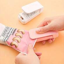 1pc Mini Handheld Food Sealer - Compact ABS Plastic Bag Sealer, Keeps Food Fresh, Easy-To-Use Kitchen Tool, White/Pink, Battery Powered (AA Batteries Not Included), Mini Sealer