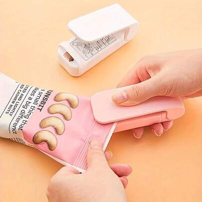 1pc Mini Handheld Food Sealer - Compact ABS Plastic Bag Sealer, Keeps Food Fresh, Easy-To-Use Kitchen Tool, White/Pink, Battery Powered (AA Batteries Not Included), Mini Sealer