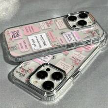 1个粉色爱心标语图案透明电镀优雅防摔TPU全包手机壳，兼容 11/12/13/14/15/16/17 Pro Max - 彩色 - 查看 4