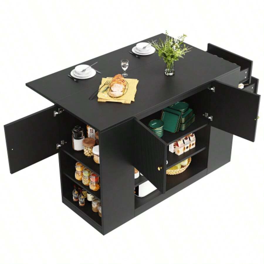 Modern Kitchen Island, Kitchen Cabinet, Sideboard, Kitchen Cabinet With Drawers And Shelves, Display Cabinet For Kitchen And Dining Room, Black