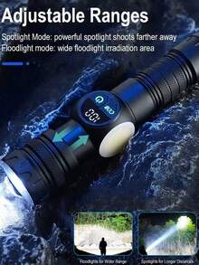 2/1件装耐用型变焦数字显示功率计手电筒，带COB侧灯，快速充电，防水，远射程照明。适用于徒步旅行、登山、车库维修以及各种场景下的家庭应急照明。 - 黑色的 - 查看 8