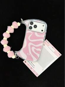 Striped Painted New Fashion Handbag With Detachable Pink Furball Transparent Anti-Drop Phone Case Protective Cover Compatible With IPhone 17/17 ProMAX/16/16 Pro/16 ProMax/15/XR/7P8P/P12 ProMax/P13 ProMax/P14 ProMax/P13/P14/P11/P12/P14, Cute & Fashionable Thick Phone Case For XS/S/XS Max/7 8 GES2 - Multicolor - View 4