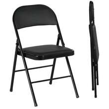 Set Of 2 Folding Chairs, Portable Office Chairs, Metal Legs, Ideal For The Office, Reception Or Waiting Room, Black Faux Leather Upholstery. - Black - View 1
