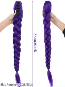 26/28/32 Inch Purple Long Braided Wig, Synthetic Fiber Box Braided Wig, Easy To Clip On, Ponytail, Suitable For Costume Role Play - Multicolor - View 28
