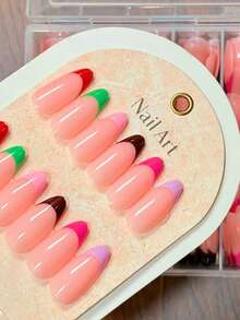 288片/盒 糖果法式粉色杏仁形美甲贴片 亚克力亮面女士假指甲贴片 全覆盖软凝胶假指甲贴片 - Follow Your Heart - 查看 5