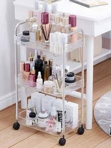 1pc Multi-Layer Acrylic Storage Rack With Wheels, Multifunctional Mobile Storage Cart, Large Capacity Bathroom Organizer, Cosmetic Organizer, Multi-Tier Design Saves Space, Bottom With 360° Swivel Casters, Easy Assembly - Transparent - View 7