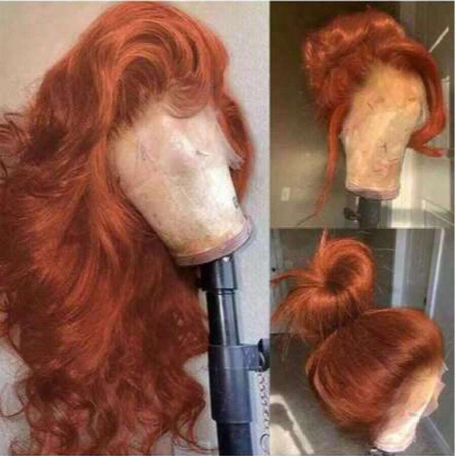 10-36英寸 180%密度 13x4 真人混纺发蕾丝前假发 姜橙色 350蕾丝前假发 真人混纺发 预拔毛 自然波浪 无胶假发 真人混纺发 - S350 - 查看 1