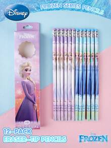 Disney 12支迪士尼官方授权冰雪奇缘艾莎双色可爱卡通铅笔套装，防断笔芯带橡皮头，高性价比绘画考试文具办公用品，圣诞节生日礼物，送给朋友和家人 - 彩色 - 查看 2
