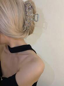 1pc Silver Metal Alloy Pentagram Hair Clip Y2K Style Fashionable Versatile Elegant Chic Minimalist Design Solid Color Hair Accessories For Women Girls Daily Wear Parties Commutes Vacations Hairstyling Makeup Clothing Accessorizing PDQQ - 銀色 - 查看 3