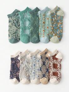 5/10双装 女士透气吸湿压花时尚短袜，春夏款 - 彩色 - 查看 13