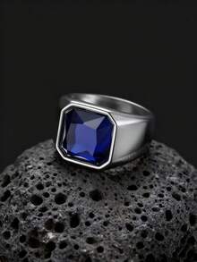 1pc Business Light Luxury Style Stainless Steel Cubic Zirconia Men's Ring For Daily Commute Accessory - A - View 3