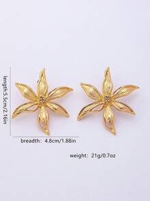 1 Pair Fashionable Rhinestone Flower Decor Stud Earrings, Versatile For Women To Wear To Parties, Gatherings, Formal Events - Yellow Gold - View 2