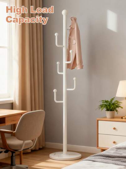 Perchero de pie con forma de árbol y cesta para ropa, resistente y de pie, para bolsos y sombreros, con estructura de metal, ideal para dormitorio, decoración del hogar, estilo moderno, ideal para la entrada, dormitorio, oficina, bolsos y sombreros.