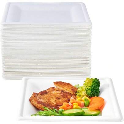 50/25/10pcs 6-Inch White Square Paper Plates - Lightweight Uncoated Disposable Party Plates, Suitable For Snacks/Cakes, Tableware, DIY Decor, Great For Dinner, BBQ, Outdoor, Picnic And Dessert Occasions