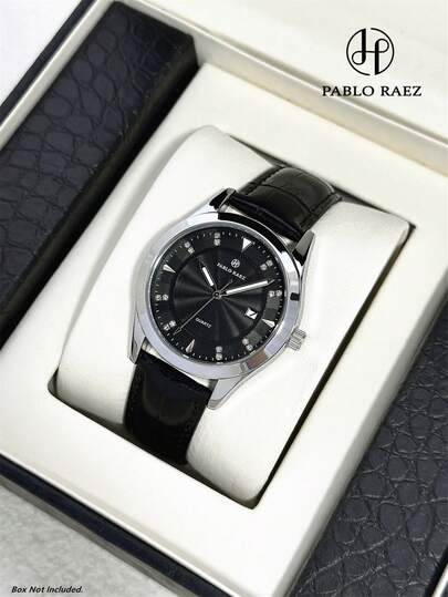 Pablo Raez 1pc Fashion Man Watch Luxury Stainless Steel Wristwatch For Men Silver Non Tarnish Color Business Casual Quartz Clock Black Soft & Comfortable Leather Retro-Style Male Luminous Hands With Date Crystals Marks 50M Waterproof Top Brand New AAA Quartz Wristwatch Sports Boys Nice Gifts For Friend Or Family Father Fit For Daily Life/Work/Party Decoration Dress Watch Birthday Present