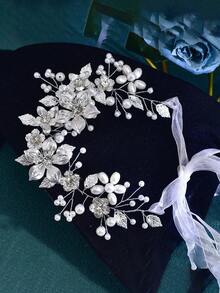 1pc Fashionable Versatile Crystal & Faux Pearl Bridal Sash/Belt, Suitable For Wedding Dress, Daily Party, Holiday Gathering - Silver-white Organza - View 10