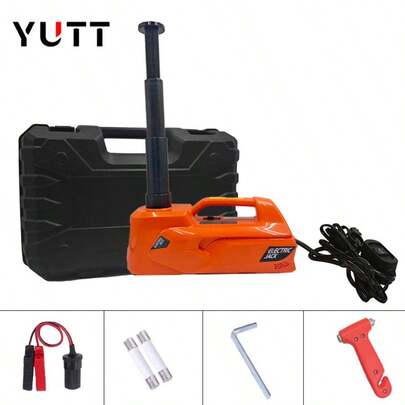  5 Ton/12V Electric Hydraulic Jack, With Built-In Safety Hammer And LED Light, Lifting Range: 6.1~17.7 Inches, Suitable For Cars, SUVs, And Small Trucks Portable Jack Kit