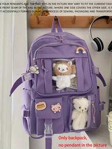 2025 New Waterproof Multi-Pocket Nylon Backpack For Women, Suitable For College Students, Can Fit Laptop And Books, Portable Design With Laptop Compartment, Large Capacity, Ideal For Female College/High School Students, Outdoor, Travel, Commute, Office, Street Style, Japanese Style Bag, Travel Essential, Holiday/Party Gift, Back To School Supplies , Pink - Pink - View 16