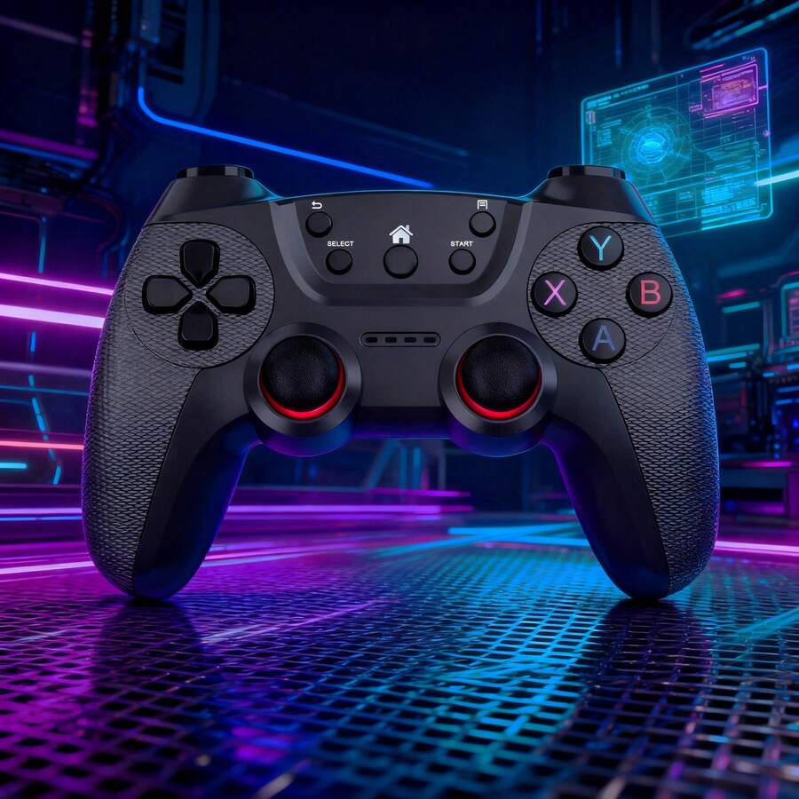 2.4G无线游戏手柄，带USB接收器，AAA电池供电，符合人体工程学设计，适用于PC/笔记本电脑/游戏主机 - 黑色 - 查看 1