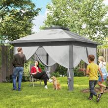 Outsunny 3.3 m Gazebo Pieghevole con Zanzariera e Doppio Tettuccio, Altezza regolabile e Borsa da Trasporto, Beige - Grigio - Visualizzare 2