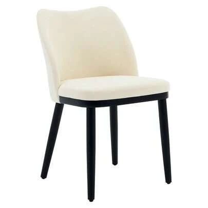 Sillas de comedor modernas sin brazos – Tapizado en terciopelo beige, asiento y respaldo acolchados, patas de madera resistentes – Conjunto de 2 para cocina, comedor o restaurante