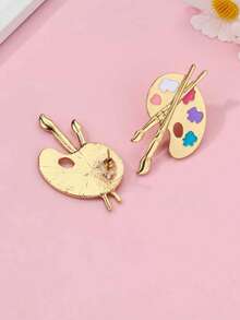 1 Pair Plated Gold Zinc Alloy Colorful Palette & Paintbrush Stud Earrings, Suitable For Girls Back To School Season Wear And Gift To Friends - one-size - View 4