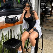 Fitness Jumpsuit In Super Premium Fabric With ZERO TRANSPARENCY Polyester Backless / Backless Vacation Sports And Fitness Travel Diary Homecoming - 黑色 - 查看 5