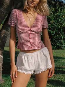 Omen Lace Trim Mini Shorts Casaul Bottoms Y2k Low Rise Bloomers Cute Micro Boyshorts Boxer Shorts - trắng - Xem 3